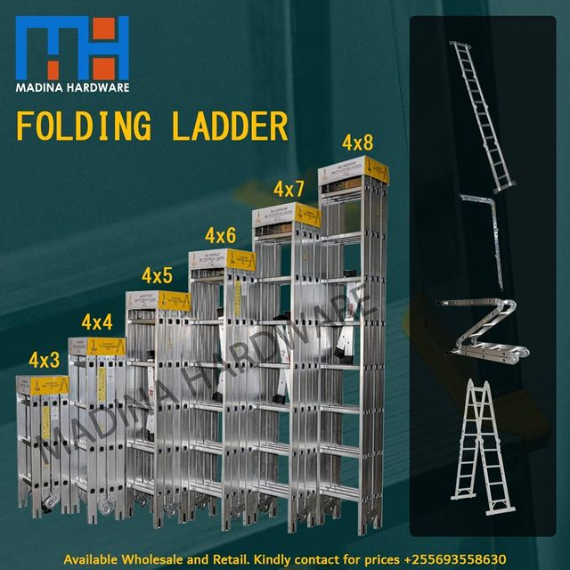 Takeer - HIGH QUALITY ALUMINIUM FOLDING LADDERS.
MADE IN TANZANIA 🇹🇿

Available in all sizes, Wholesale and Retail.
Kindly contact for prices

Get quality...