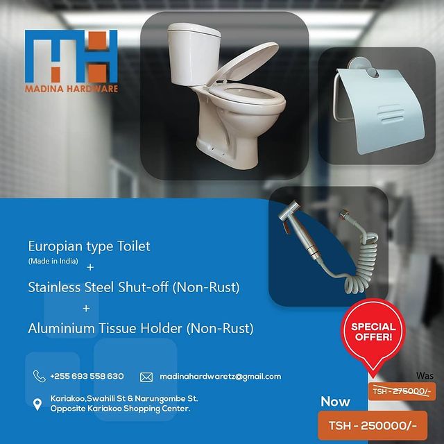 Takeer - DON'T MISS OUT ON THIS AMAZING DEAL!!

Eurpian Style Toilet (Available in P & S)
Stainless Steel Shattaf
Aluminium Tissue Holder

All for 250,000/-...