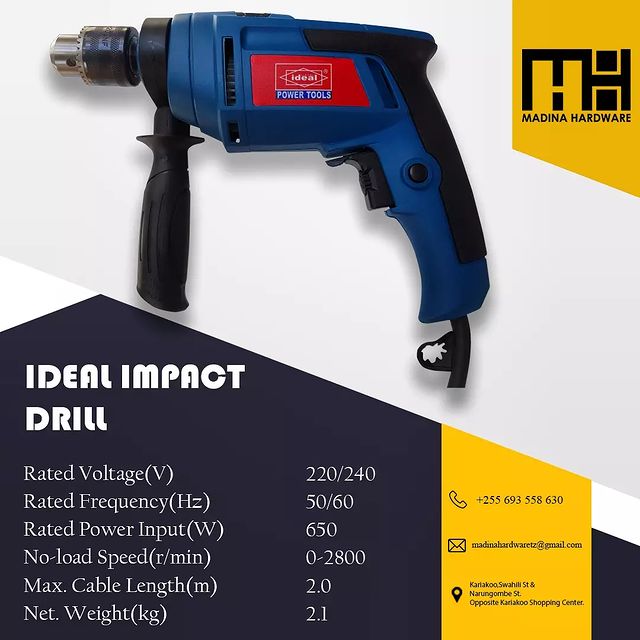 Takeer - IDEAL IMPACT DRILL

Kindly contact for prices

Get quality products at affordable prices only at Madina Hardware.

For inquiries on any other produ...