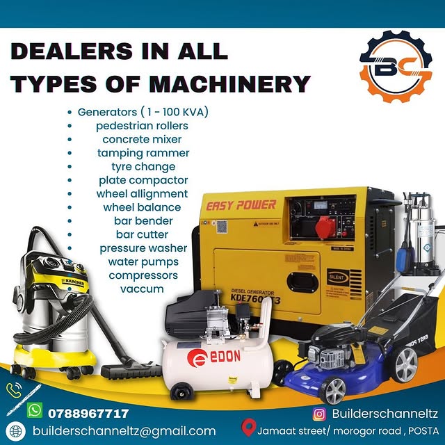 Takeer - KARIBU BUILDERS CHANNEL KWA MACHINES MBALI MBALI.. 

BAADHI YA BIDHAA ZETU
Generators/ waterpumps/ pedestrian rollers/ concrete mixers/ vaccum/ flo...