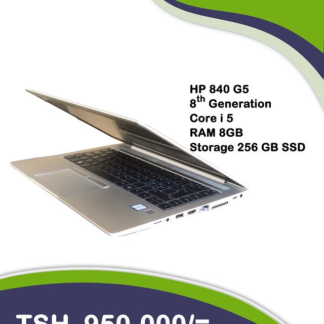 Takeer - HP 840 G6 Core i5 8th generation Memory 8GB 
Storage 256GB SSD 
Free bag 🎒