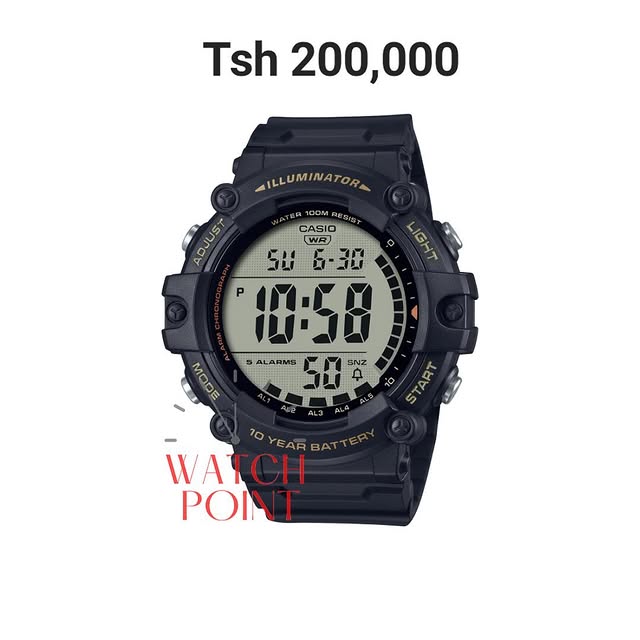 Takeer - Casio 
Tsh 200,000
Original By Casio - 2 Years international Warranty

• 10 years Battery Life 
• Resin Strap
• LED Backlight
• Stopwatch
• Countdo...