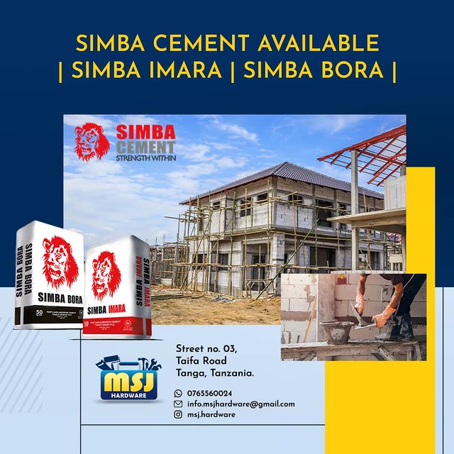 Takeer - SARUJI IMAARA NA BORA CHAGUA SIMBA CEMENT.
KARIBU MSJ HARDWARE.
.
.
.
.
.
.
.
.
.
                             