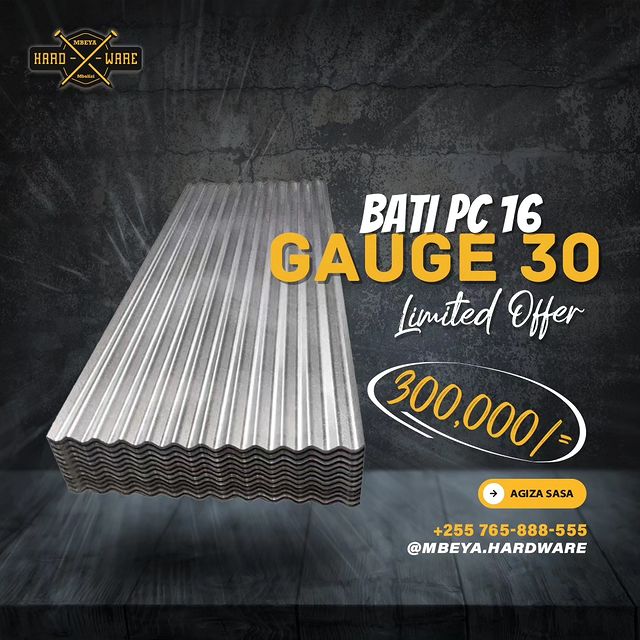 Takeer - 🚧Bati gauge 30 kwa 300,000 bundle🔥
Karibu dukani Mbalizi njia ya kwenda Chunya!
Au tupigie .hardware     