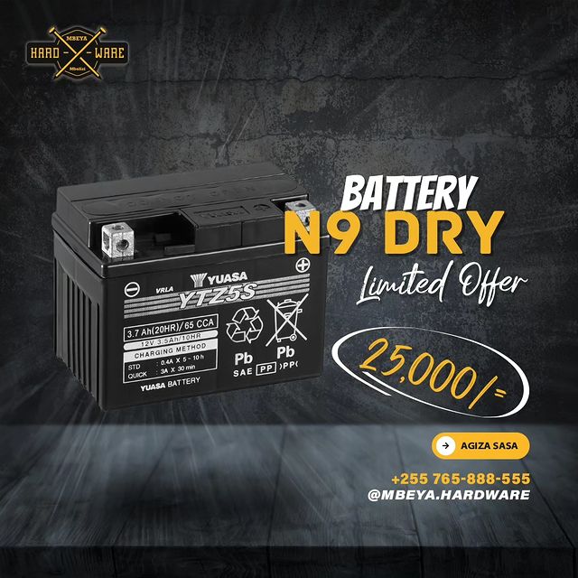 Takeer - 🚧Battery ya pikipiki N9 kwa 25,000 tu!🔥
Karibu dukani Mbalizi njia ya kwenda Chunya!
Au tupigie .hardware     