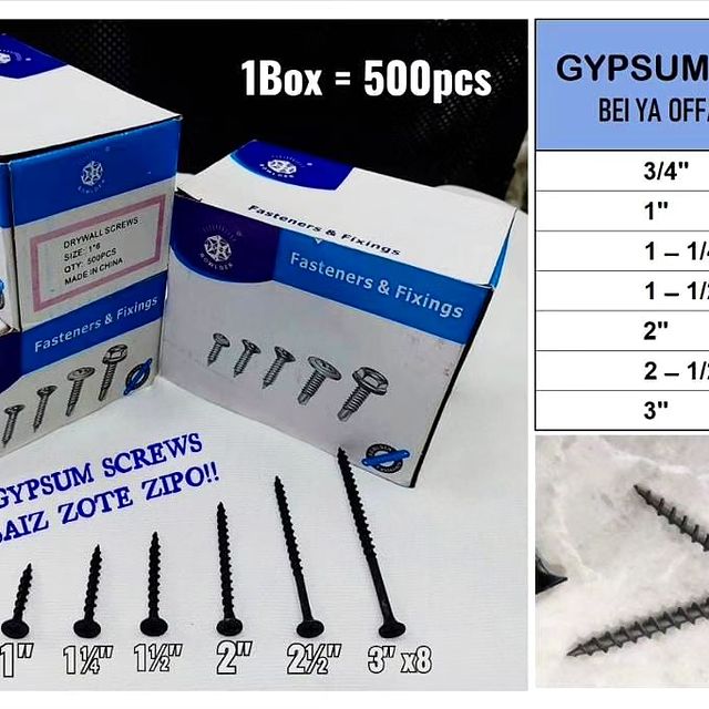 Takeer - Gypsum Screws (1box = 500pc)
Saizi zote zipo!!
       