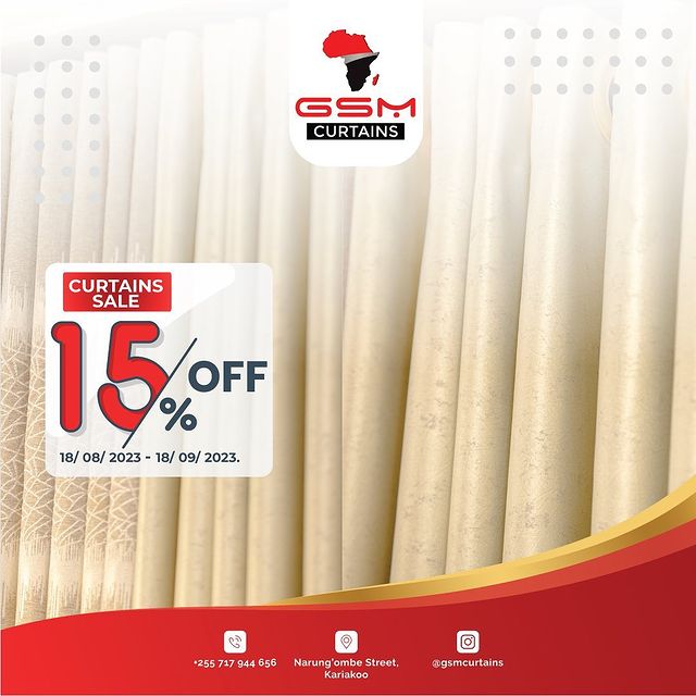 Takeer - 15% OFF - LIMITED OFFER | GSM CURTAINS

Karibu kwenye duka letu la GSM CURTAINS ujipatie mapazia & mataulo mazuri kwa bei nafuu. 

Location 📍Narun...