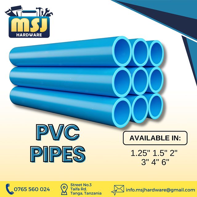 Takeer - PVC PIPES

Contact MSJ:
☎ 📍 Street No.3, Taifa Rd, Tanga, Tanzania

       