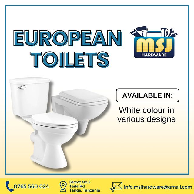 Takeer - EUROPEAN TOILETS

Contact MSJ:
☎ 📍 Street No.3, Taifa Rd, Tanga, Tanzania

             