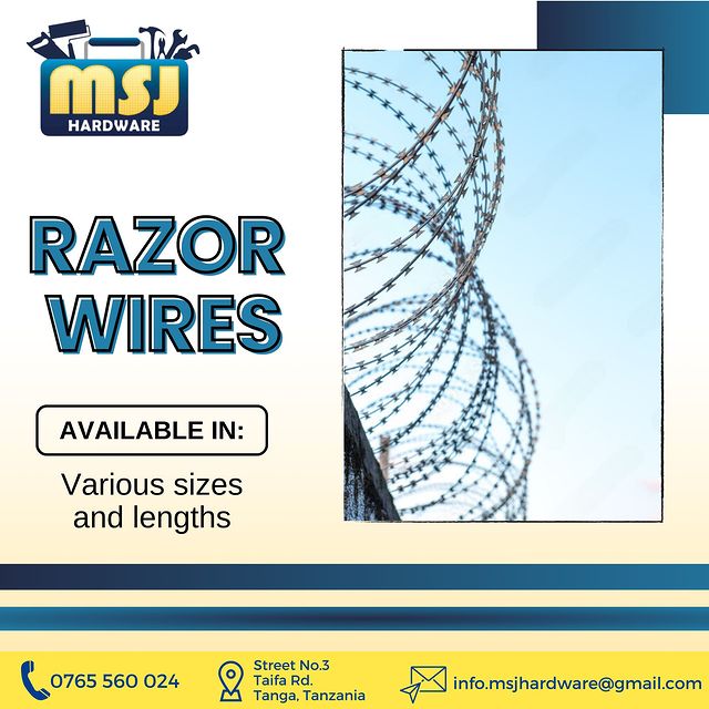 Takeer - RAZOR WIRES

Contact MSJ:
☎ 📍 Street No.3, Taifa Rd, Tanga, Tanzania

       