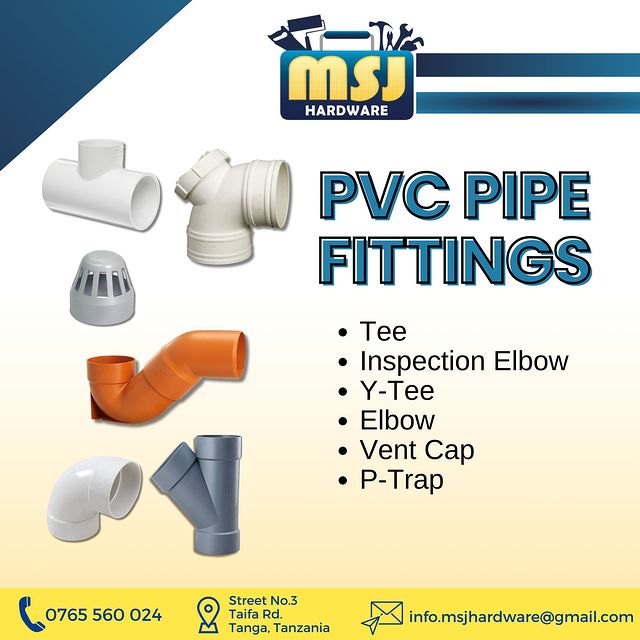 Takeer - PVC PIPE FITTINGS

Contact MSJ:
☎ 📍 Street No.3, Taifa Rd, Tanga, Tanzania

         