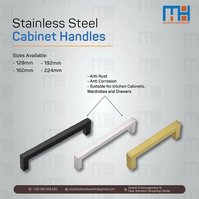 Takeer - STAINLESS STEEL CABINET HANDLES 

Available 

Contact us for more information:

📞 : 
Get quality products at affordable prices only at Madina Hard...