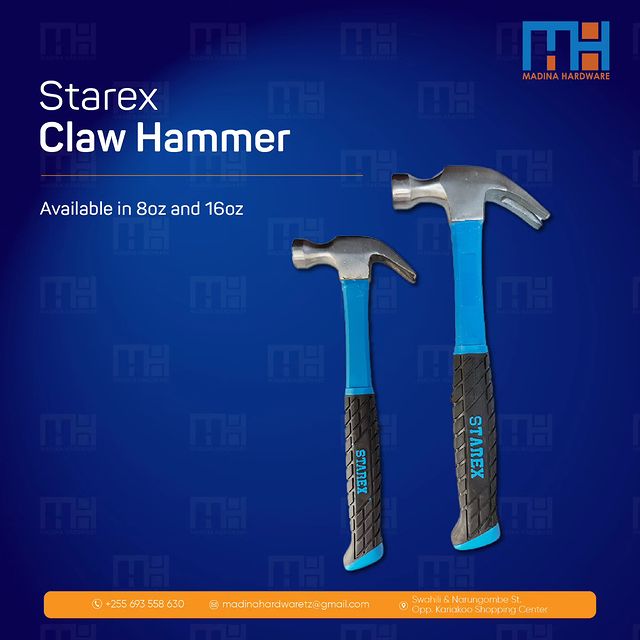 Takeer - Starex Claw Hammer 
8oz
16oz

Available Wholesale and Retail

Kindly feel free to contact us regarding any other items that you wish to purchase. 
...