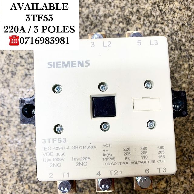 Takeer - SIEMENS CONTACTOR AVAILABLE

-220A
-3 POLES
-3TF53

STRONG AND DURABLE 

KWA MAWASILIANO / FOR ENQUIRERS 

CALL:☎️WHATSUP:
TUNAPATIKANA KARIAKOO MT...