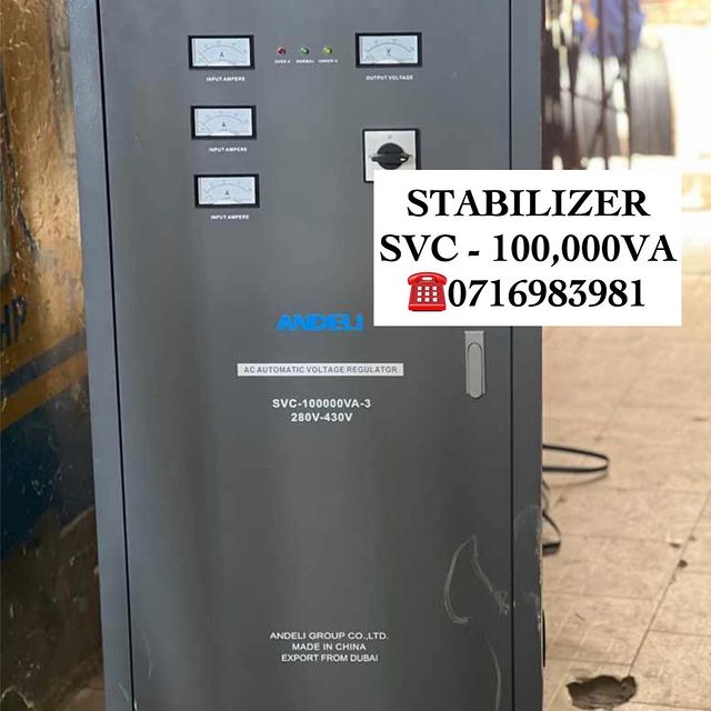 Takeer - STABILIZER AVAILABLE 

-ANDELI 
-SVA 100,000VA
-3 PHASE

KWA MAWASILIANO / FOR ENQUIRERS 

CALL:☎️WHATSUP:
TUNAPATIKANA KARIAKOO MTAA WA NARUNG'OMB...