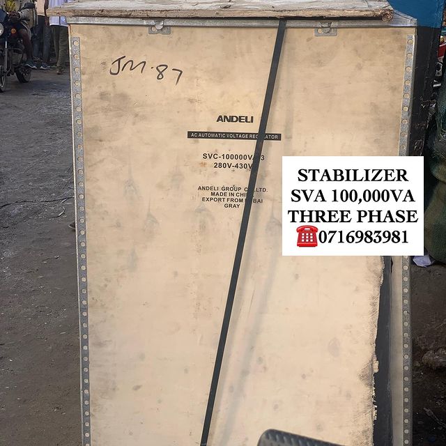 Takeer - STABILIZER AVAILABLE 

-ANDELI 
-SVA 100,000VA
-3 PHASE

KWA MAWASILIANO / FOR ENQUIRERS 

CALL:☎️WHATSUP:
TUNAPATIKANA KARIAKOO MTAA WA NARUNG'OMB...