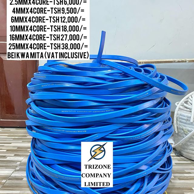 Takeer - FLAT DROP CABLE ZIPO

SIZE NA BEI;
1.5MMX4CORE-TSH 5,000/=
2.5MMX4CORE-TSH6,000/=
4MMX4CORE-TSH9,500/=
6MMX4CORE-TSH 12,000/=
10MMX4CORE-TSH 18,000...