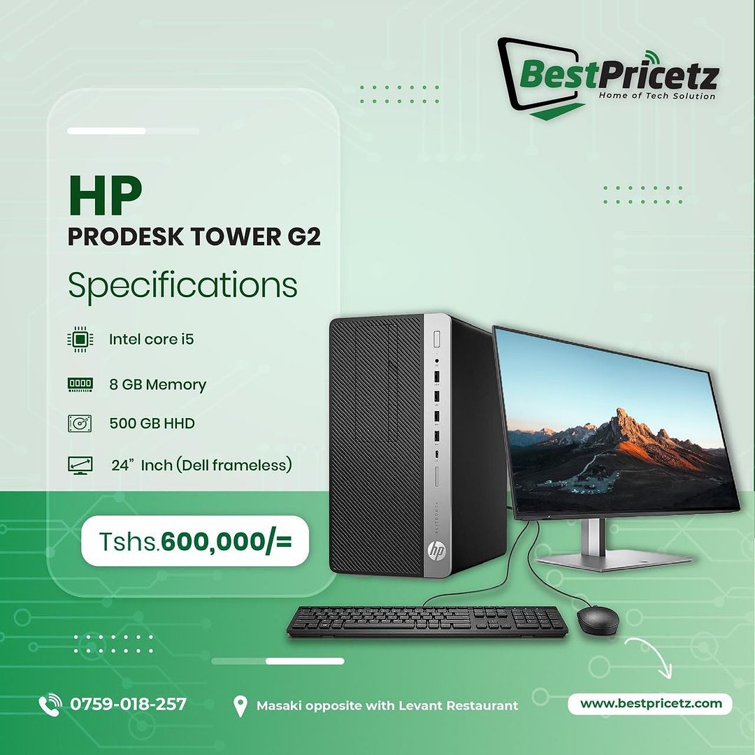 Takeer - 💥Hp Prodesk tower G4, Complete Desktop
✅6th Generation 
✅Intel core i5, 3.4Ghz
✅Ram 8gb
✅Storage 500gb
✅with keybaord and mouse 
✅Complete with Hp...