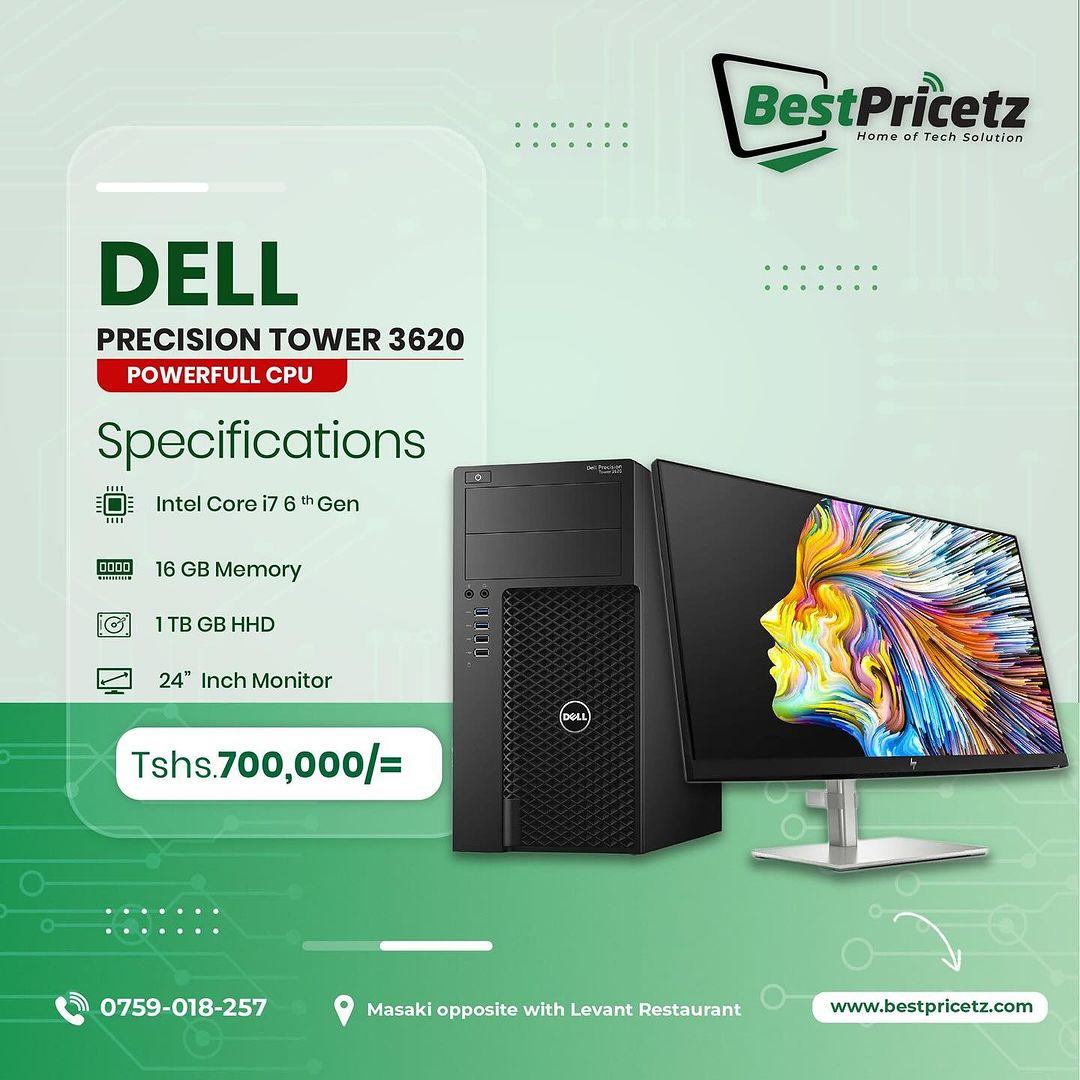 Takeer - ▪️Dell precision tower 3620
✅Powerful tower Cpu
✅Intel i7-6th Generation
✅Processor:
✅Ram: - 16GB
✅Storage: 1TB
✅Complete with 24inch Monitor
✅Cpu ...