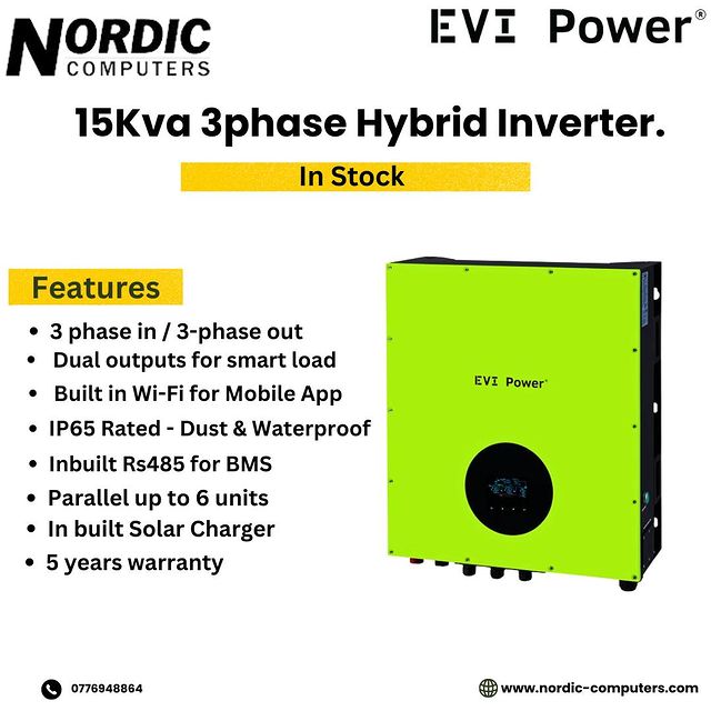 Takeer - Now 15KVA 3:3 parallel Inverter now in Tanzania from EVI Power. You can get it from Nordic Computers in Mikocheni. Karibu

                   