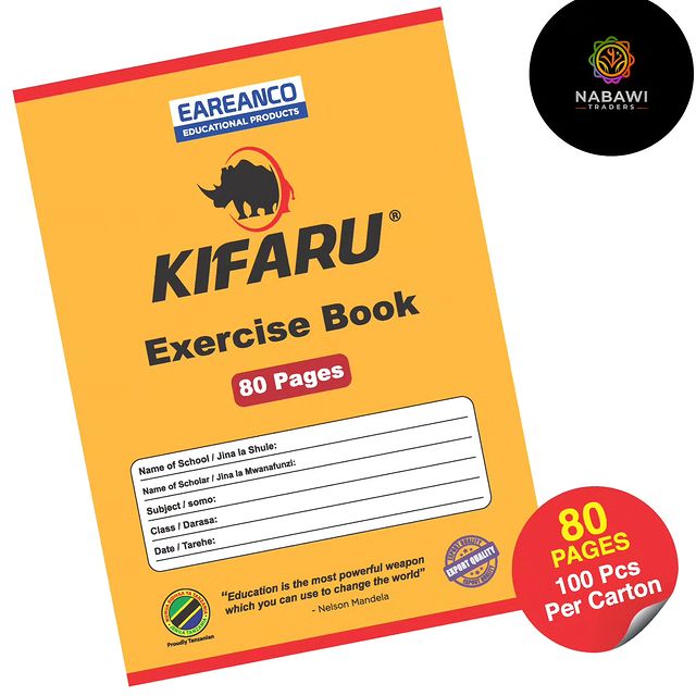 Takeer - KIFARU Exercise Book - 80Pages 
Zinakaa Pc100 kwa Carton
Bei : 48,000/=

*𝐖𝐡𝐨𝐥𝐞𝐬𝐚𝐥𝐞 𝐎𝐧𝐥𝐲| 𝐉𝐮𝐦𝐥𝐚 𝐓𝐮

📍 Tunapatikana City Centre...