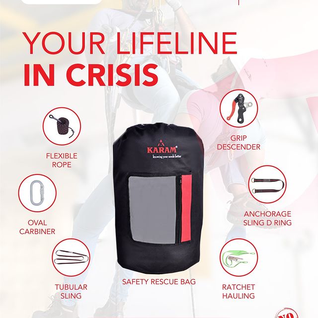 Takeer - The Karam Rescue Kit is equipped for immediate response in the event of a fall. Its comprehensive design includes various rope lengths tailored to ...