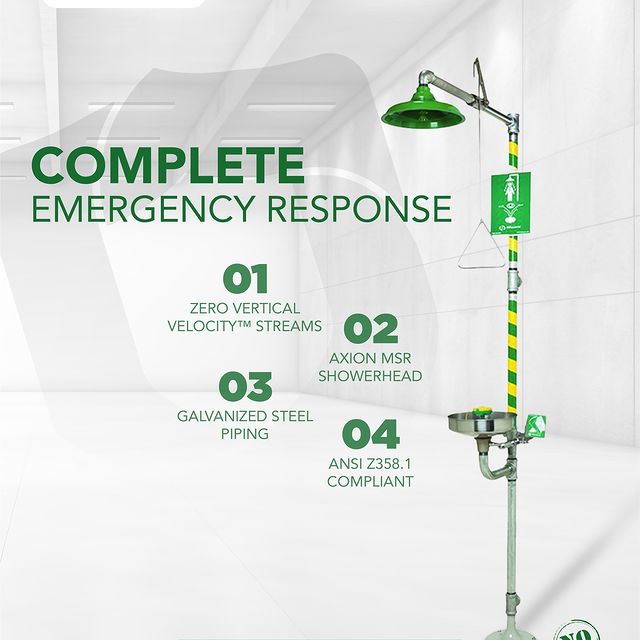 Takeer - Ensure complete emergency response with our Eye/Face Wash and Shower Combination. Features Zero Vertical Velocity™ streams, AXION MSR showerhead, g...