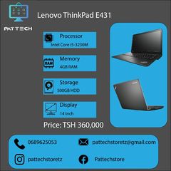 Takeer - LENOVO THINKPAD E431
Processor: Intel Core i5-3230M
Memory: 4GB RAM 
Storage: 500GB HDD
Display: 14 inch
Os: Window 10

Programs
MS Office 2021
VLC...