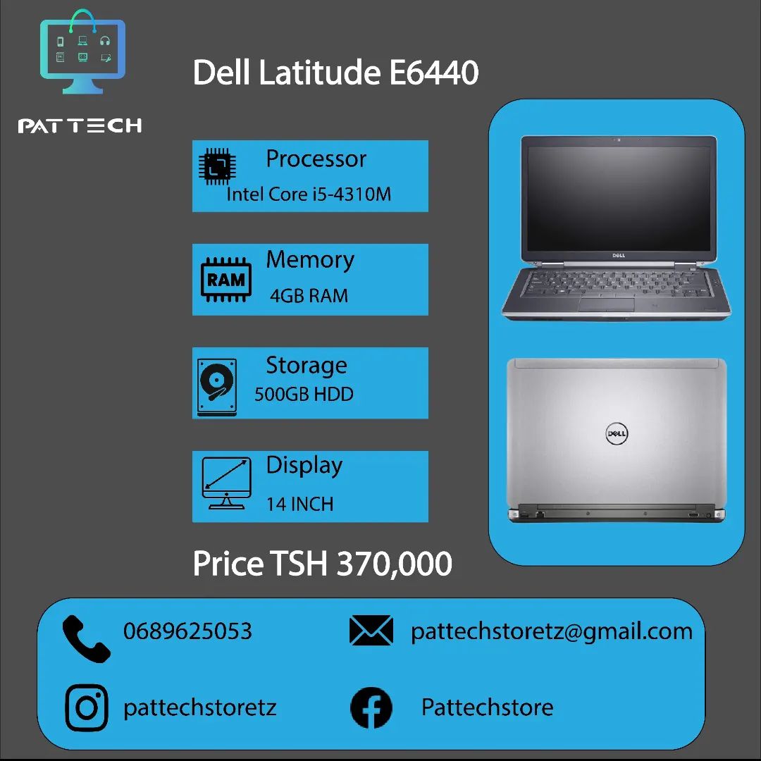 Takeer - Dell Latitude E6640
Processor: Intel Core i5-4310M
Memory: 4GB RAM 
Hard disk: 500GB HDD
Display: 14 inch
Os: Window 10

Programs 
Ms Office 2021
V...