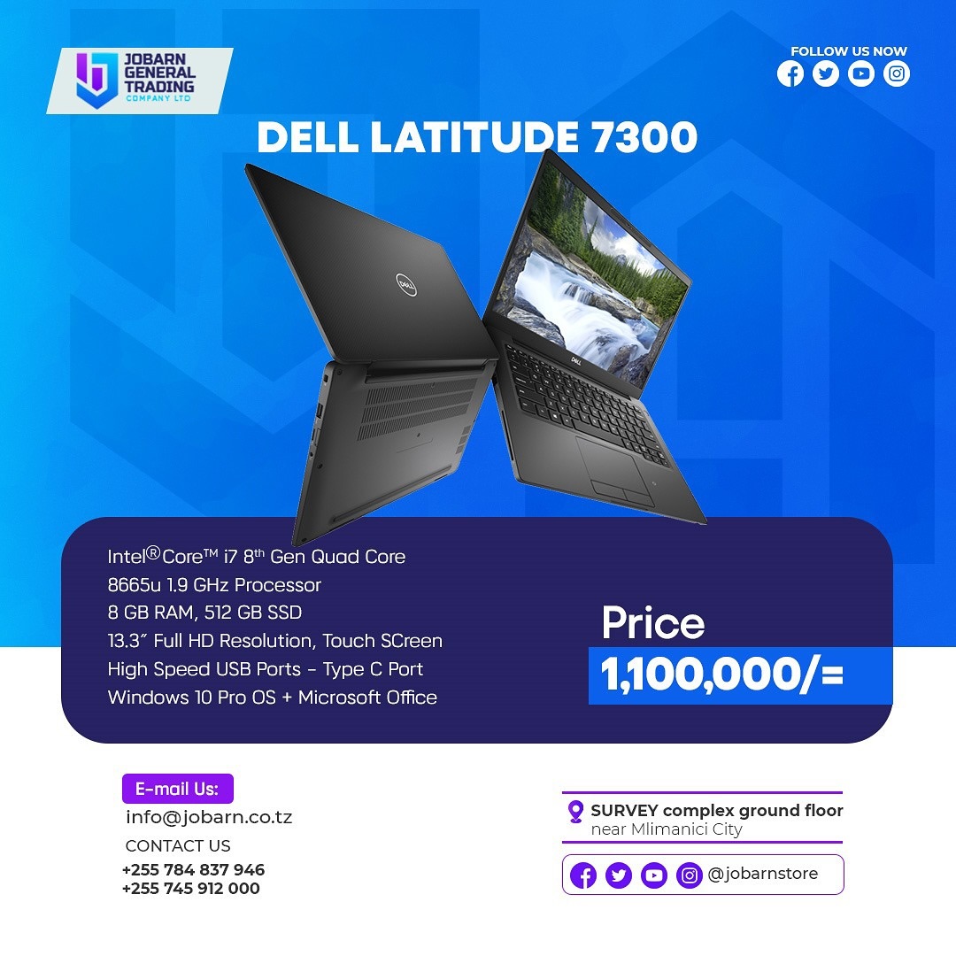 Takeer - Dell Latitude 7300
Corei7,Ram 16GB,1TB ssd
Window 10Pro,Touch screen,14Inches.

Price:1,100,000/=

Tunapatikana Mlimani City,survey complex
☎️Call/...