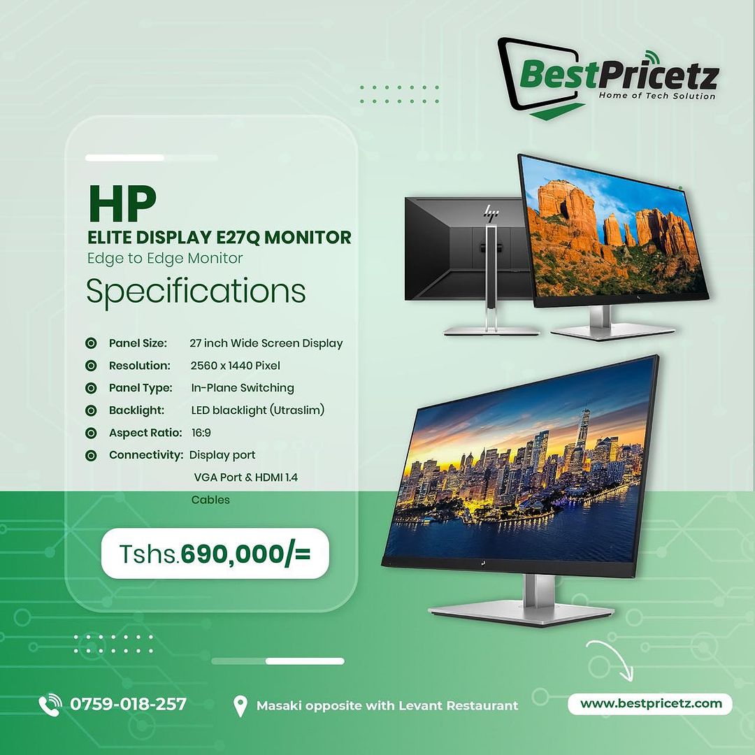 Takeer - 💥Brand new Classic 27inch Frameless 
✅Hp E27Q G4 and HP 27F 4k Daisplay Monitors 🔥

💥HP EliteDisplay E27Q G4
✅ QHD (2560X1440) Edge-to-Edge Moni...