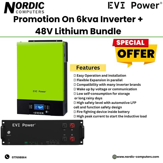 Takeer - A very special offer from NORDIC EVI Power, 1 x 6KVA Inverter and 1 x 48V Battery (5KVA Power). Karibu