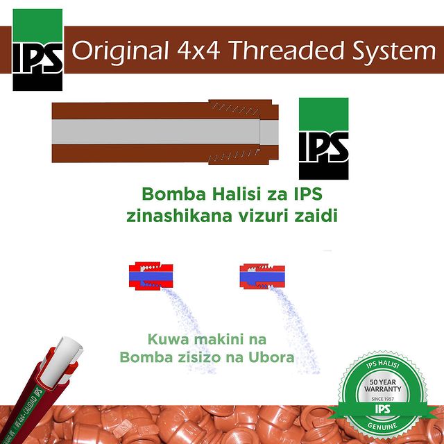 Takeer - IPS Halisi hutumia uzi wa BSPT Concial katika bomba na viambatisho kwa kiunganishi bora. Jihadharini na mifumo mingine ambayo haitumii uzi sawa.