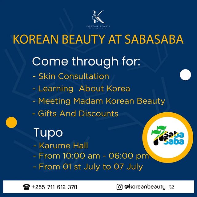 Takeer - YES...KOREANBEAUTY TUMEWAFIKIA...THIS TIME TUPO SABASABA KATIKA JENGO LA KARUME..
KARIBUNI SANA TUONANE LIVE

MADAM KOREAN BEAUTY YUPO KUWAHUDUMIA
...