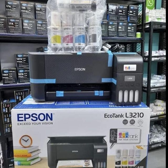 Takeer - L 3210 EPSON PRINTER MACHINE 

FUNCTIONS🖨️✅
*Printing
* copy 
*Scanning

INK TYPE: Use 103 inkjet cartridges 

COLOR TYPE: Black, Cyan, Yellow na ...