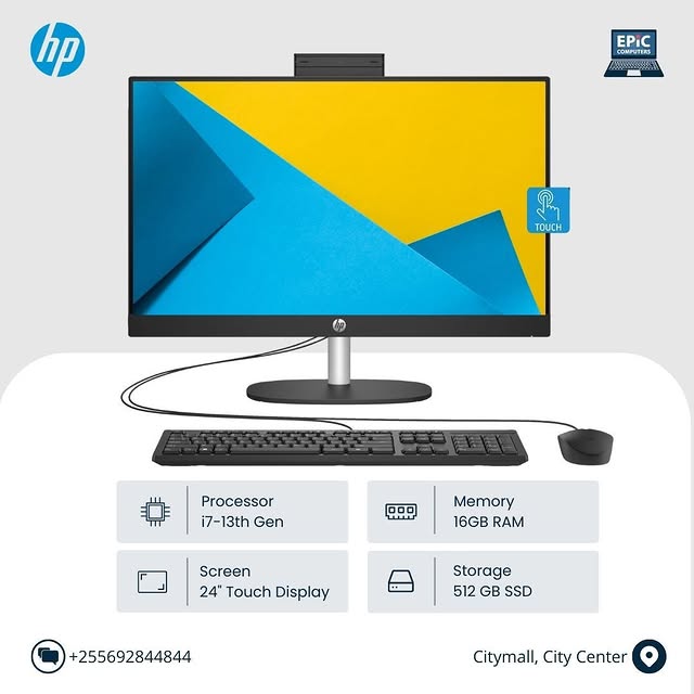 Takeer - HP All in One 24-cr ni computer mpya yenye warranty ya mwaka mmoja ina 24 inches touchscreen display, i7-13th generation processor, 16gb of ram na ...