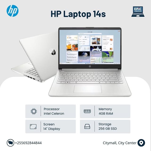 Takeer - HP 14s-dq silver mpya yenye warranty ya mwaka mmoja, ni laptop portable kwa bei nafuu yenye 14 inches screen, Celeron processor, 4gb of ram na 256g...