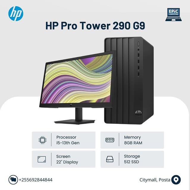 Takeer - HP 290 G9 Brand new desktop i5-13thgen, 8gb ram na 512 gb ssd storage, keyboard, mouse na 22" screen Inapatikana pamoja kwa 1,499,000 tshs tu, wahi...