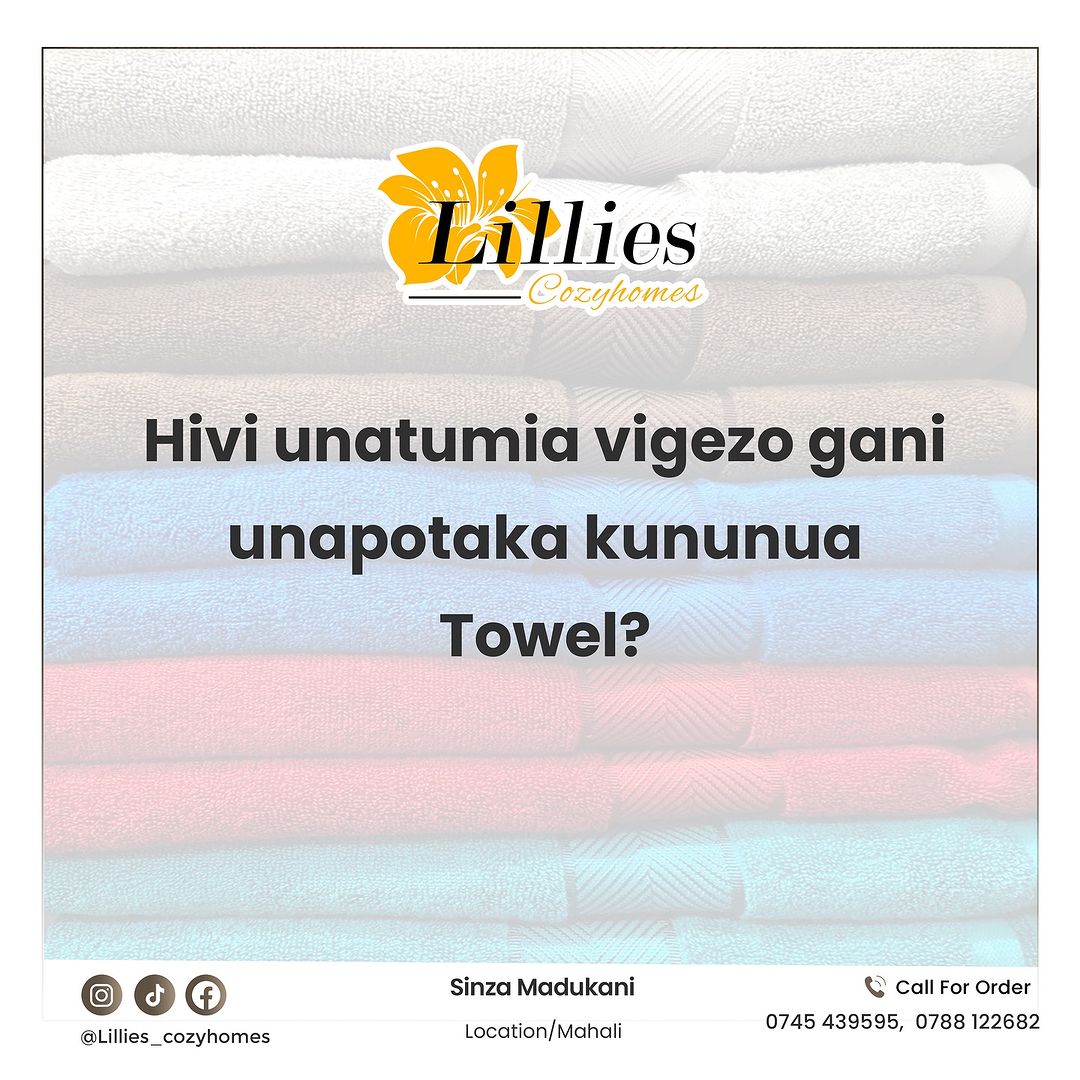 Takeer - Swipe➡️

Unatumia vigezo gani unapotaka kununua Towel yako??

Unaangalia rangi unayoipenda?
Unaangalia ukubwa?
material yaliyotengenezewa Towel?
Je...