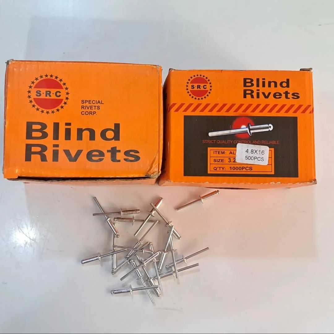 Takeer - POP RIVETS AVAILABLE.

SIZES.

4.8 X 12 500PCS IN THE BOX, THERE ARE 20BOXES IN THE CTN.

4.8 X 16 500PCS IN THE BOX, THERE ARE 20BOXES IN THE CTN....