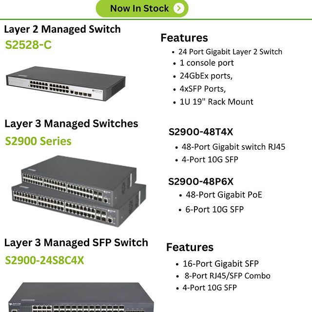 Takeer - NORDIC also have higher switch models in stock from BDCOM layer 2 and layer 3 with SFP connections, in 16, 24, and 48 ports configuration. 

Karibu...