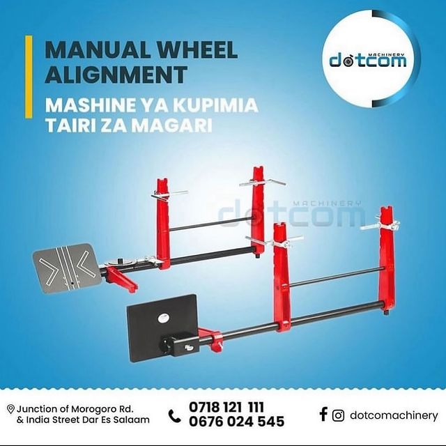 Takeer - MANUAL WHEEL ALIGNMENT 

Hii ni mashine yakupimia tyre ambayo inatumia kioo na laser

✅ Bei ni 1,400,000/=

Call / Whatsapp www.dotcomachinery.co.t...