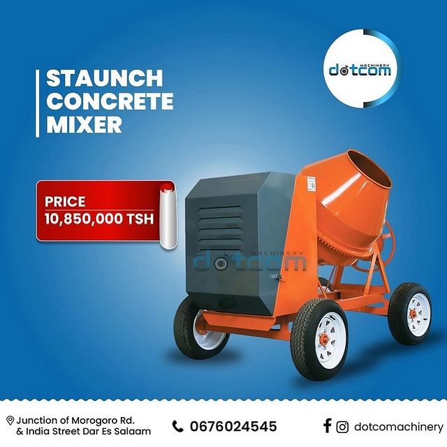 Takeer - STAUNCH CONCRETE MIXER
Engine: DIESEL,500lts, Made in Lebanon.

✅ PRICE 10,850,000/=

Call / Whatsapp www.dotcomachinery.co.tz
____________________...