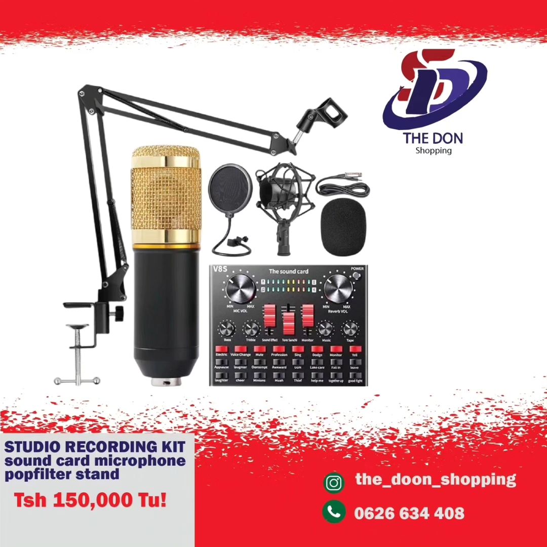 Takeer - OFA OFA OFA
studio Recording Kit TSh150,000 
microphone condesor TSh150,000 
q24 Sound card TSh250,000 
tripod Stand 75,000 
massage Gun 75,000 
y3...