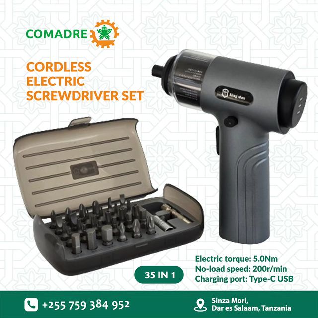 Takeer - 35 IN 1 Cordless Electric Screwdriver Set

Price: Tshs. 85,000/=

Order now 
Package included:-
✓ 1x Portable storage bag
✓ 1x Electric screwdriver...