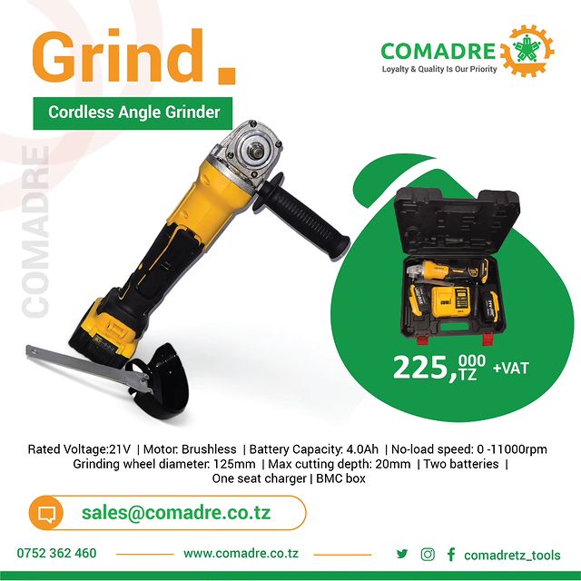 Takeer - Cordless Angle Grinder now available in stock...

Price: Tsh. 225,000/= 

Order now 👉 
              