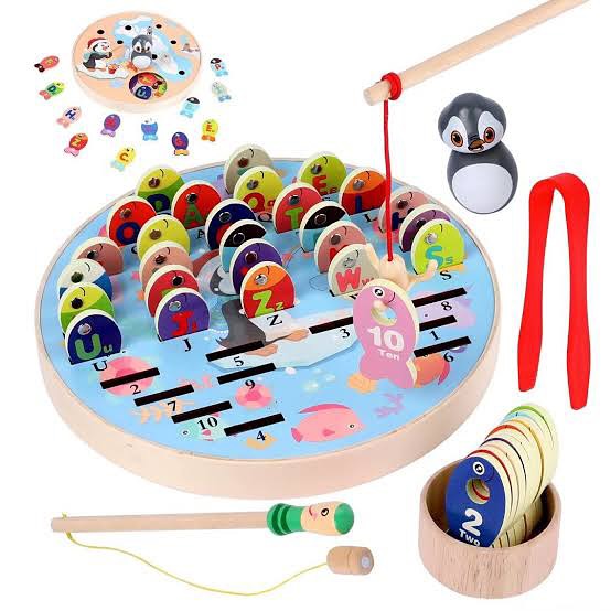 Takeer - WODI Fishing Game Wooden Magnetic Toy for Preschool Educational, Alphabet Fish Sorting Puzzle, Fine Motor Skill Counting Games,Montessori Letters C...