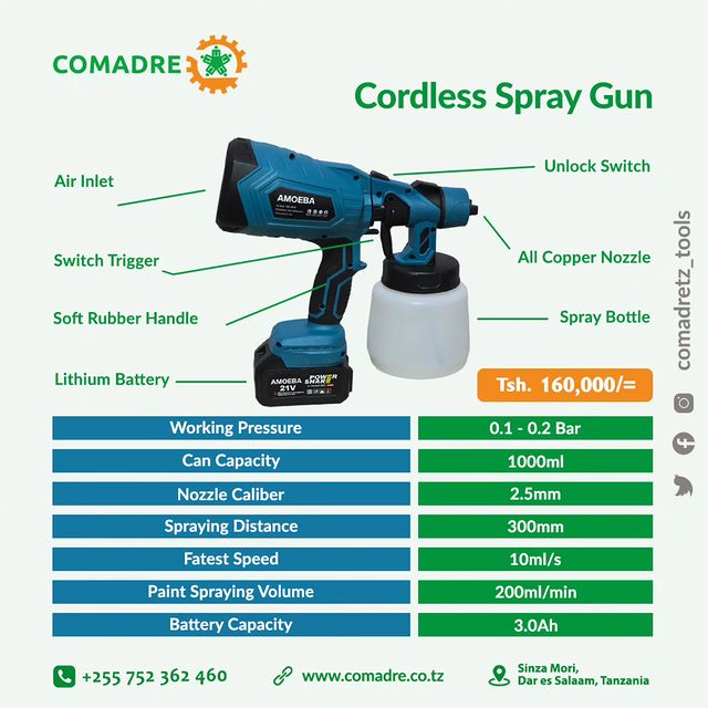 Takeer - Cordless Spray Gun now available in stock...

Price: Tsh. 160,000/= 

Order now 
For more info regarding others follow us     

              