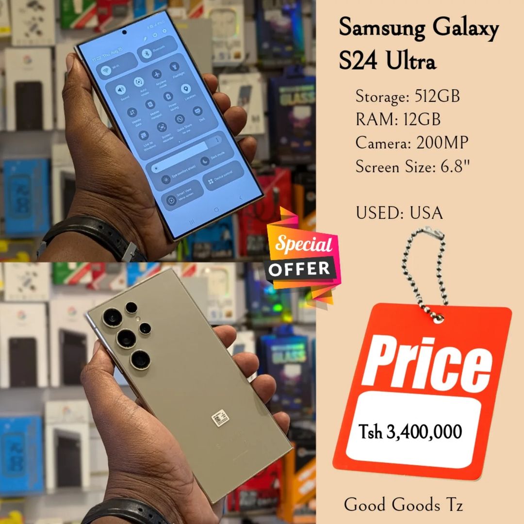 Takeer - Samsung Galaxy S24 Ultra
Tsh 3,400,000
⬛512GB/12GB/200MP/6.8"/DUAL SIM
⬛MTUMBA HALI MPYA TOKA USA.
⬛Ni simu na charger.
⬛INASOMA LINE ZOTE ZA TANZA...