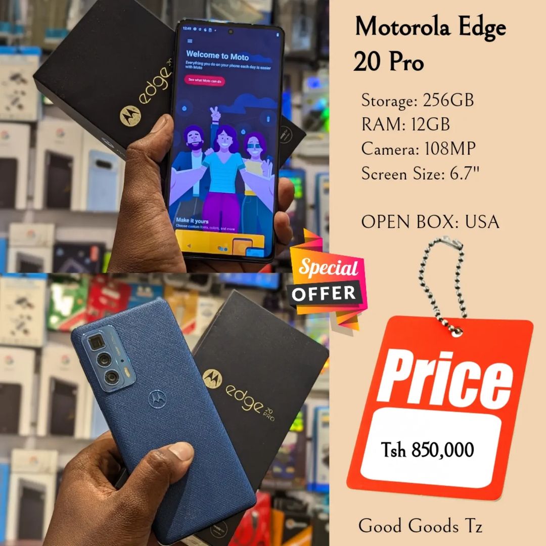 Takeer - Motorola Edge 20 Pro(SOLD✅✅)
Tsh 850,000
⬛256GB/12GB/108MP/6.7"/DUAL SIM
⬛MTUMBA HALI MPYA TOKA USA.
⬛Ni simu na accessories zake, OPEN BOX.
⬛INASO...